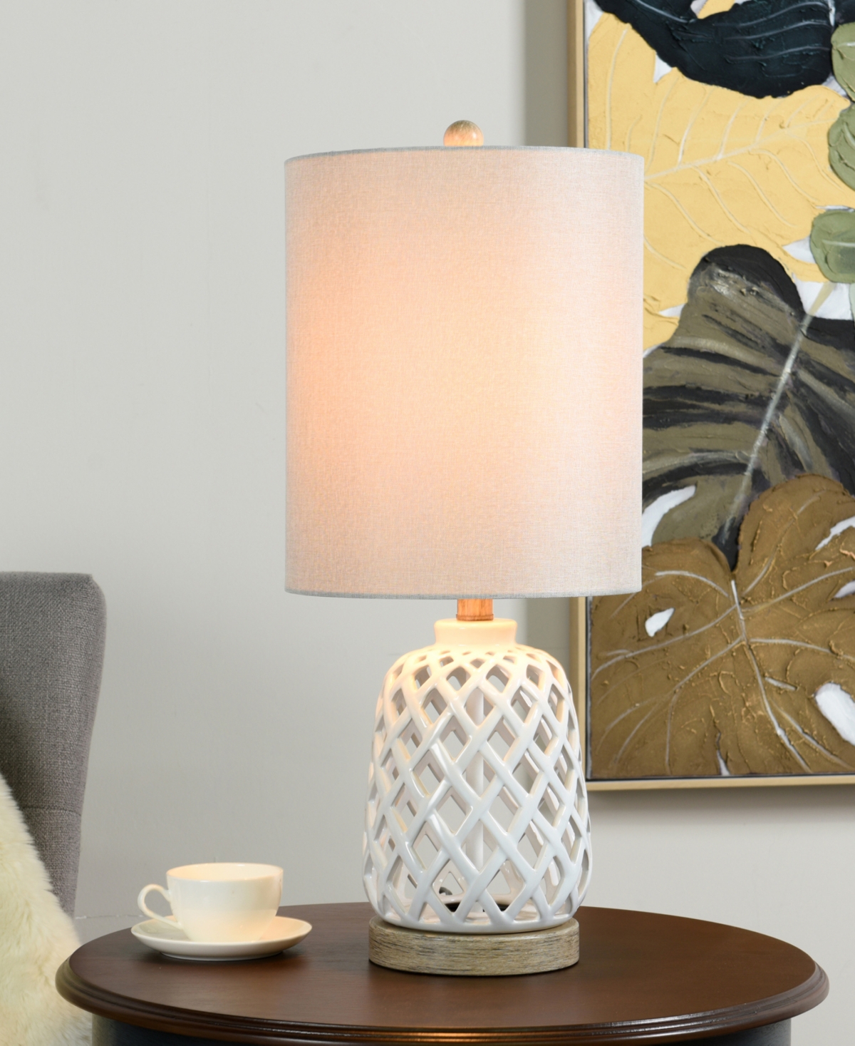 Stylecraft Home Collection 23.3" Weave Ceramic Table Lamp In White
