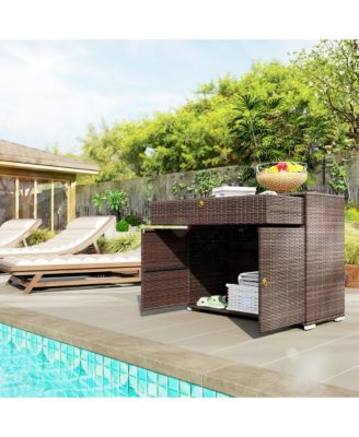 Outdoor Towel Rack for Pool w/ Drawer &amp; Cabinet