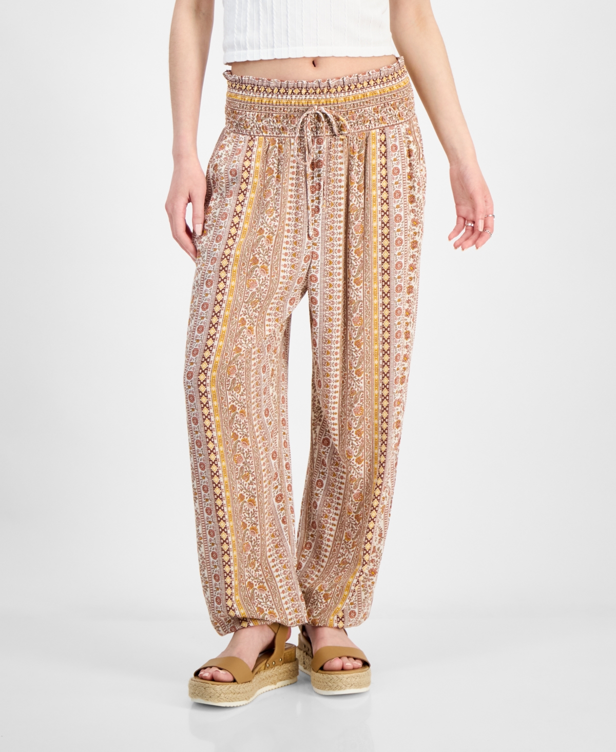 KINGSTON GREY JUNIORS' HIGH-RISE SMOCKED-WAIST JOGGERS 