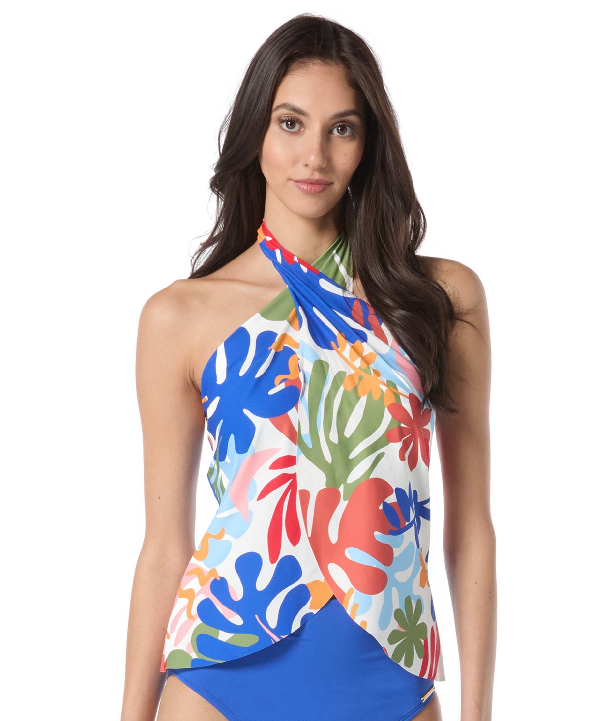 Vince Camuto Women's Printed Crossover Convertible Tankini Top In Multi