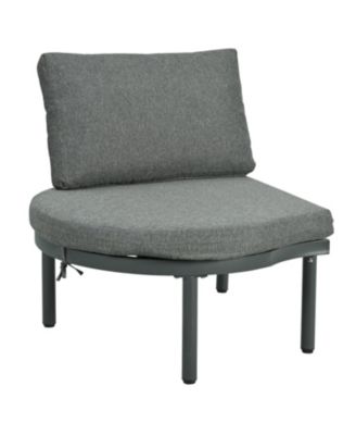 6-Pc Half Moon Patio Sofa Set, Wicker, Glass Tables, Cushions & Pillows - Gray