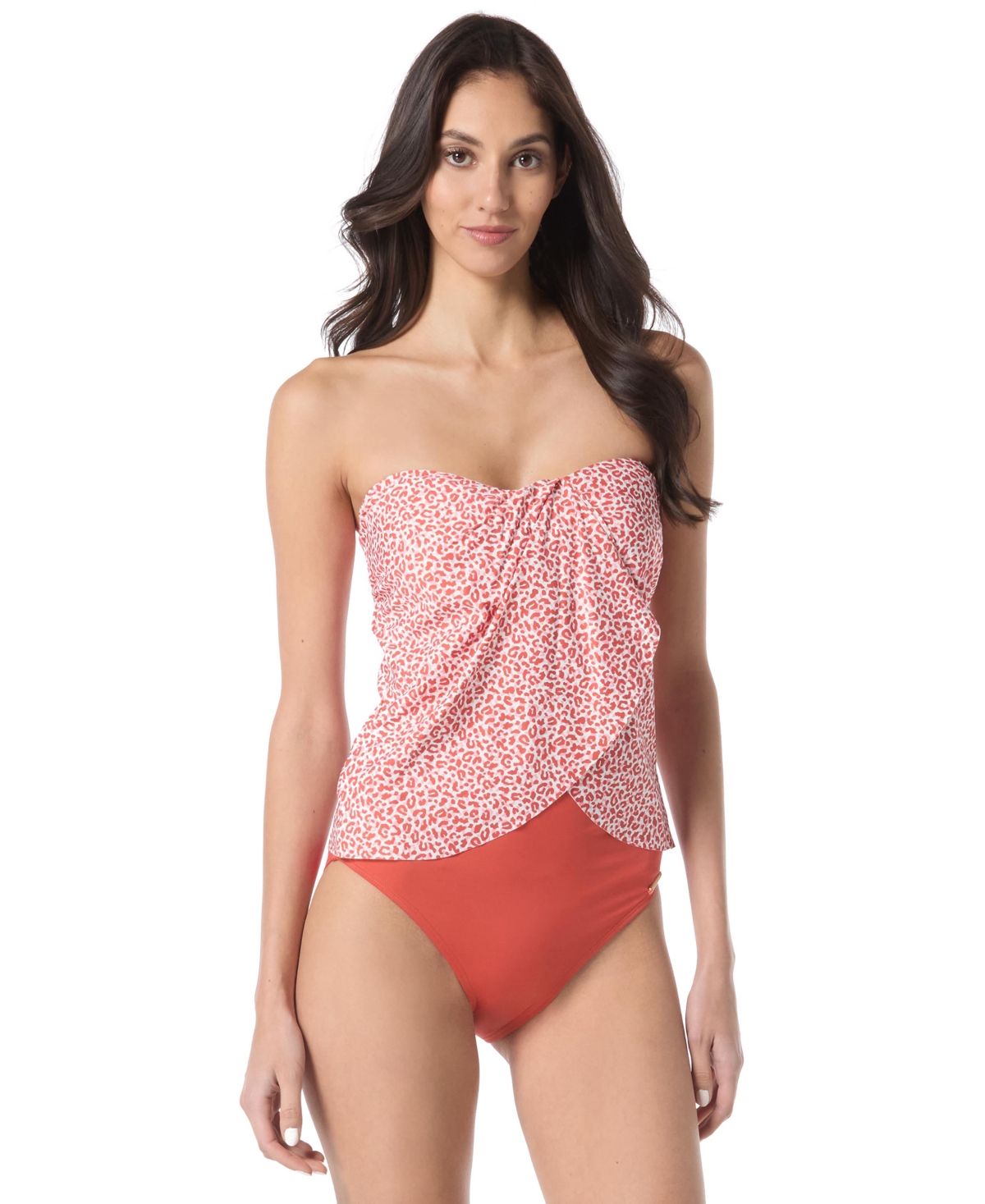 VINCE CAMUTO WOMEN'S LEOPARD-PRINT DRAPED TANKINI TOP 