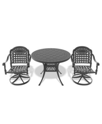 Streamdale 3-pc Cast Aluminum Dining Set, 2 Swivel Chairs, 39" Round Table, Black Frame