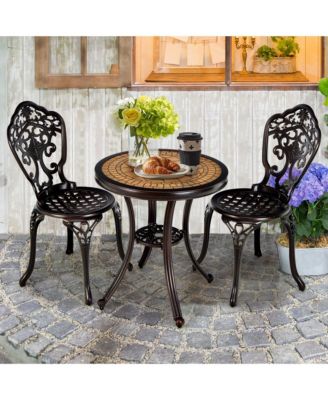 3PCS Cast Aluminum Patio Bistro Set Outdoor Table & Chairs Furniture Set