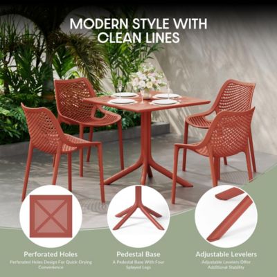5-Piece Modern Patio Square Dining Table Set with Stackable Patio Dining Chairs