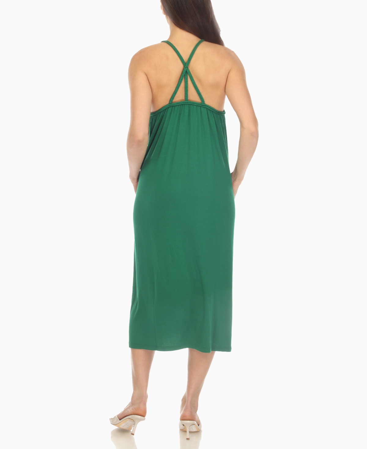 White Mark Women's Braided Strap Midi Dress In Green