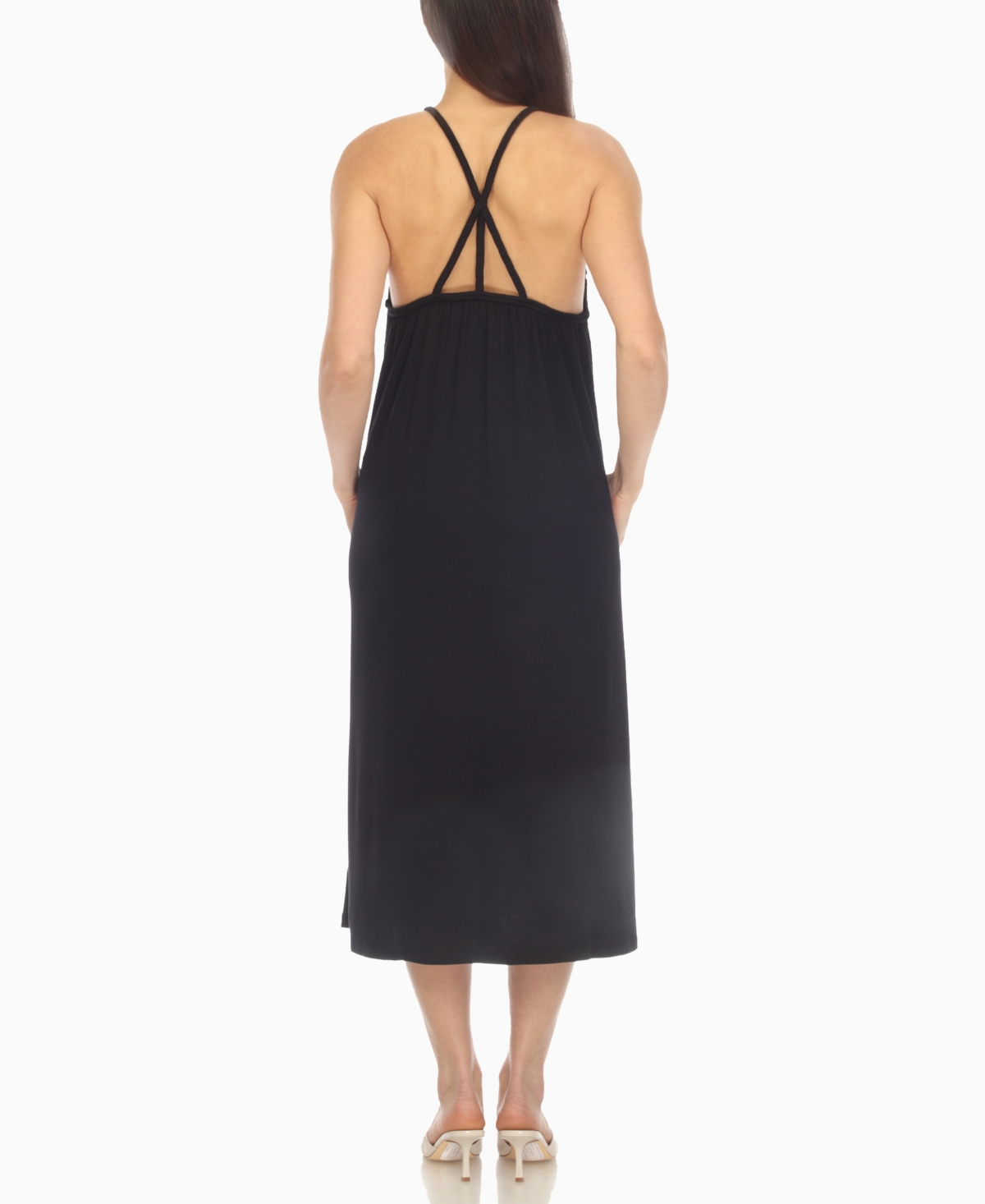 White Mark Women's Braided Strap Midi Dress In Black