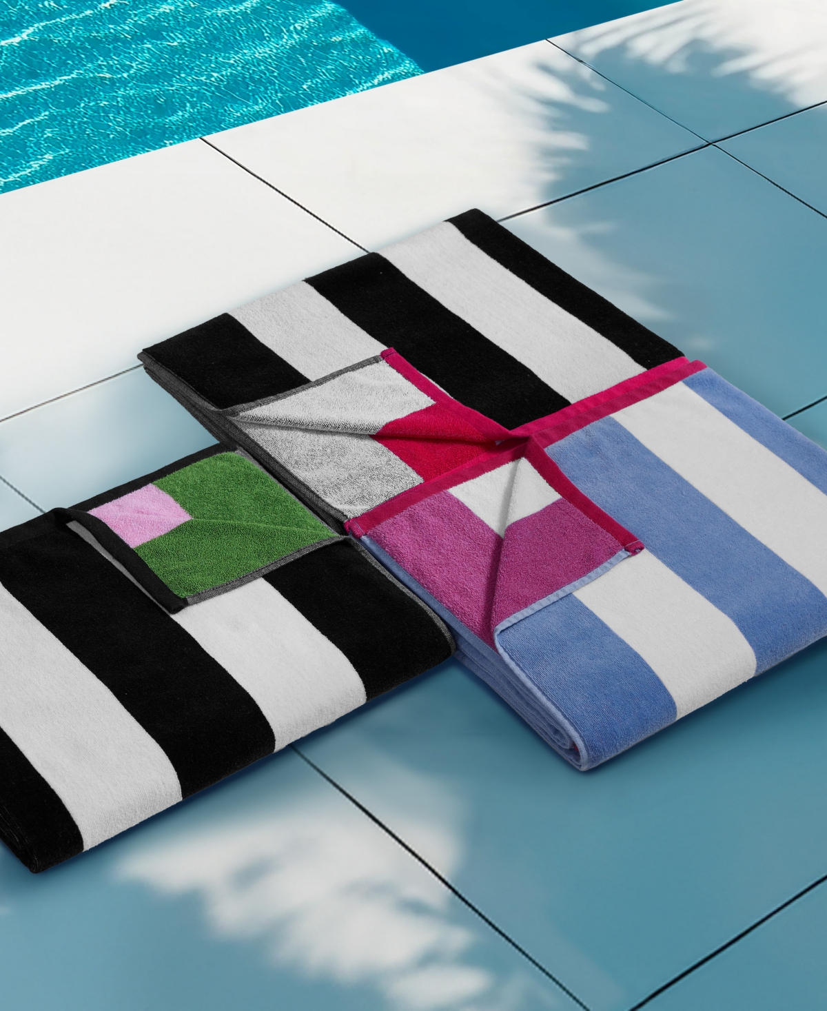 Juicy Couture Stripe Cotton Beach Towel In Black,white,pink,green