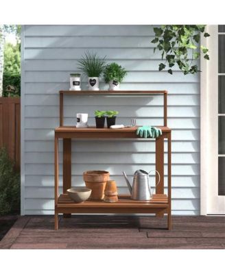 Outdoor Garden Potting Bench Table with Bottom Shelf for Storage and Workspace
