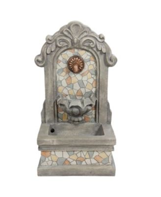 Enchanting Estate Polyresin Flat Back Floor Outdoor Wall Fountain for the Patio, Deck, or Yard - 27" - Gray