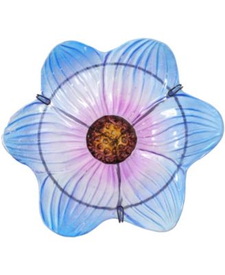 Morning Glory Deck-Mounted/Staked Glass Bird Bath - 11.5" Diameter - Blue