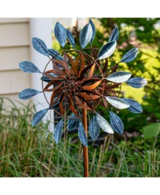 Whirling Petals Powder-Coated Iron Wind Spinner - 48" H - Blue and Brown