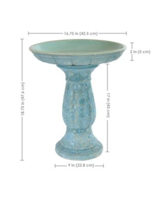 Avignon Ceramic Bird Bath with Lava Finish - Blue Distressed Ceramic Finish - 18.75" H