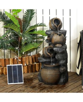 4-Tier 28.3" Resin Solar Water Fountain with LED Lights and Pump