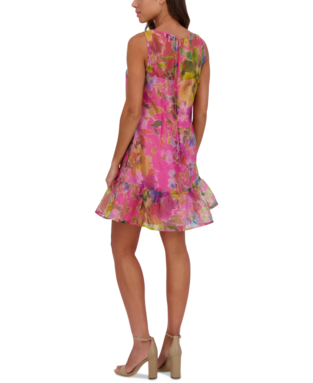 Kensie Women's Printed Organza Flounce-hem Mini Dress In Multi