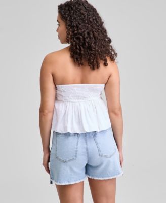 Women's Cotton Embroidered Strapless Top, Exclusively at Macy's