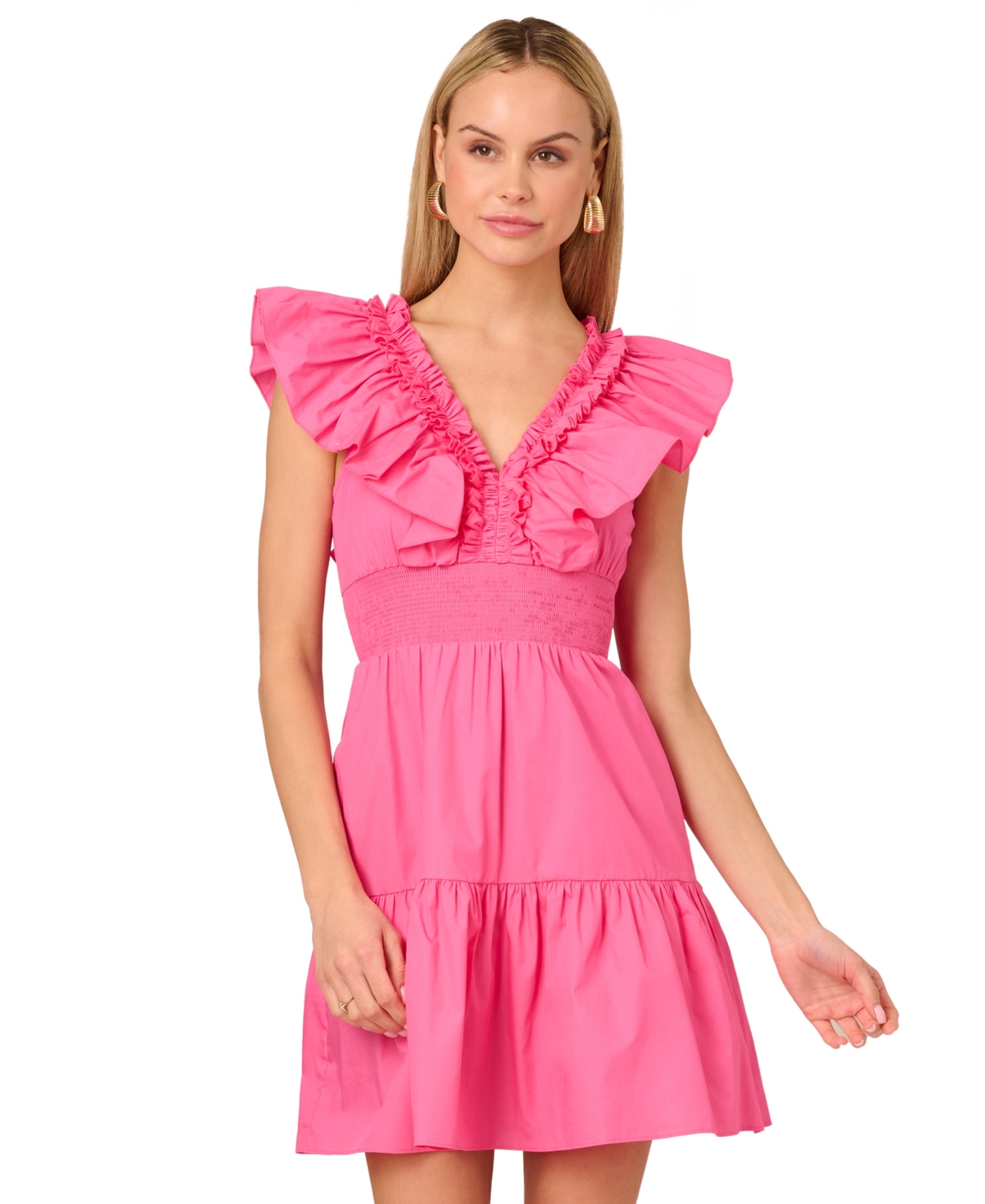 Adrianna By Adrianna Papell Women's Ruffled Cotton Fit & Flare Dress In Pink