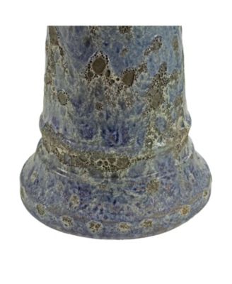 Rennes Ceramic Bird Bath with Lava Finish -Blue Glazed Bowl with Blue Distressed Ceramic Finish - 22.5"