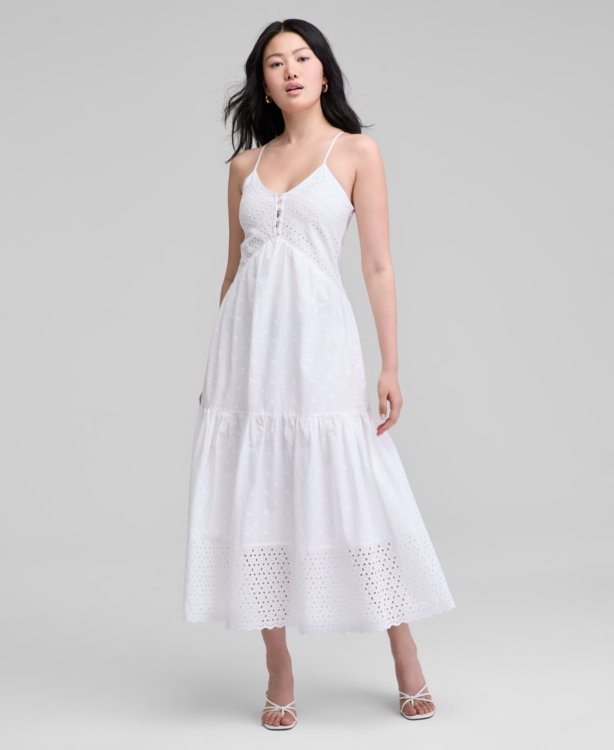 Women's Cotton Eyelet Tiered Maxi Dress, Exclusively at Macy's - White