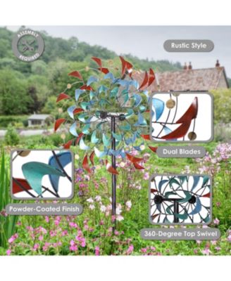 Rainbow Breezes Powder-Coated Iron Wind Spinner - 84" H - Red, Blue, Yellow, and Turquoise