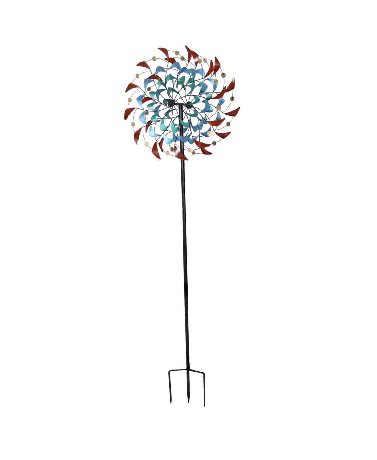 Rainbow Breezes Powder-Coated Iron Wind Spinner - 84&#x22; H - Red, Blue, Yellow, and Turquoise - Multi