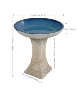 Nantes Ceramic Bird Bath with Lava Finish - White Distressed Ceramic Finish - 16" H