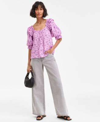 Women's Printed Balloon-Sleeve Blouse, Exclusively at Macy's