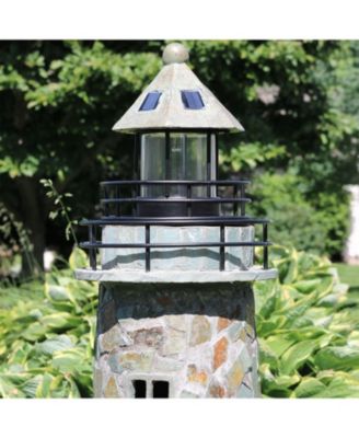 Outdoor Backyard Garden Nautical Lighthouse Solar LED Pathlight Statue Figurine - 36" - Cobblestone