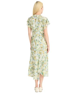 Women's Printed Raglan-Sleeve V-Neck Midi Dress