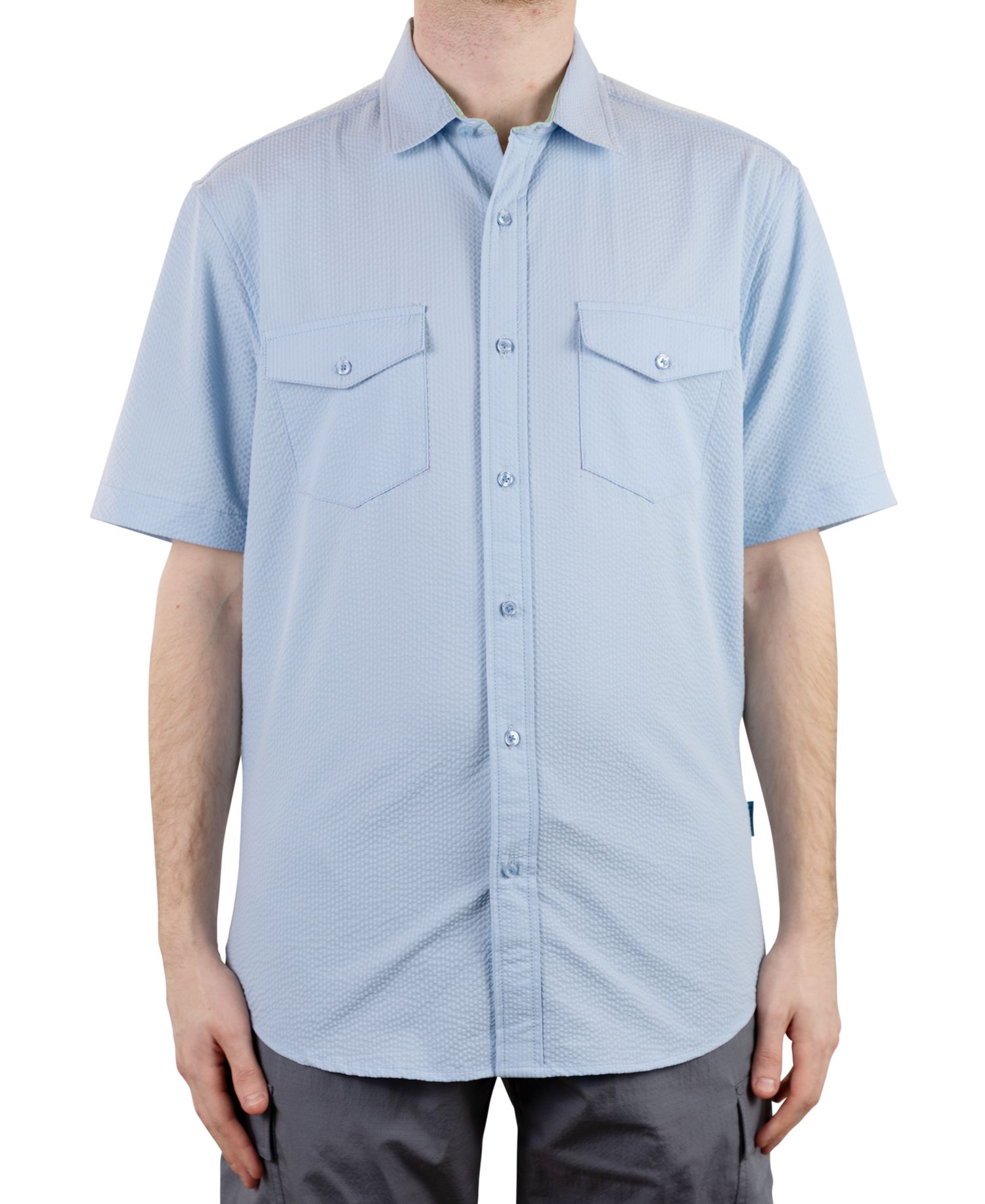 Men's Hybrid Short Sleeve Seersucker Button-Front Shirt