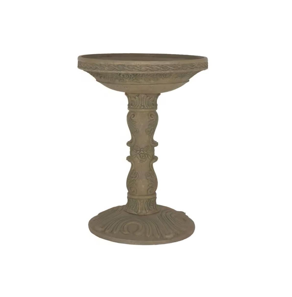 Outdoor Fiberglass Bird Bath with Aged Granite Stone Finish for Garden Decoration - Grey