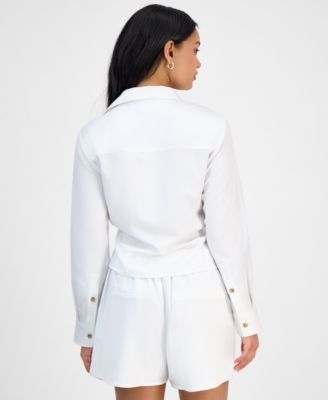 Women's Collared Tie-Hem Blouse, Exclusively at Macy's