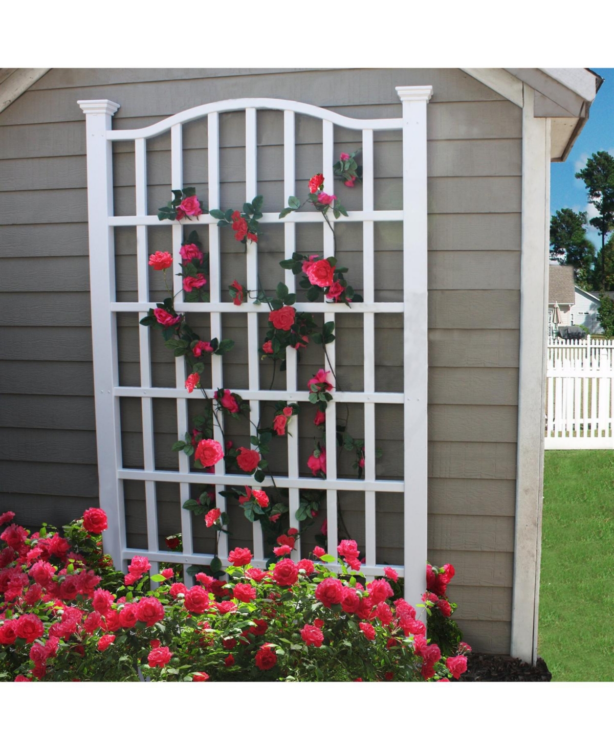 Vinyl Garden Trellis with Arch Top for Climbing Plants and Outdoor Decor