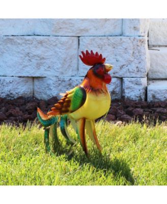 Romeo the Rooster Metal Outdoor Statue - 16" – Red, Orange, Yellow, and Green