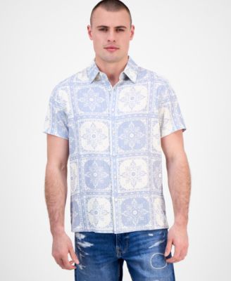 GUESS - Men's Mosley Short Sleeve Tile Print Button-Front Shirt