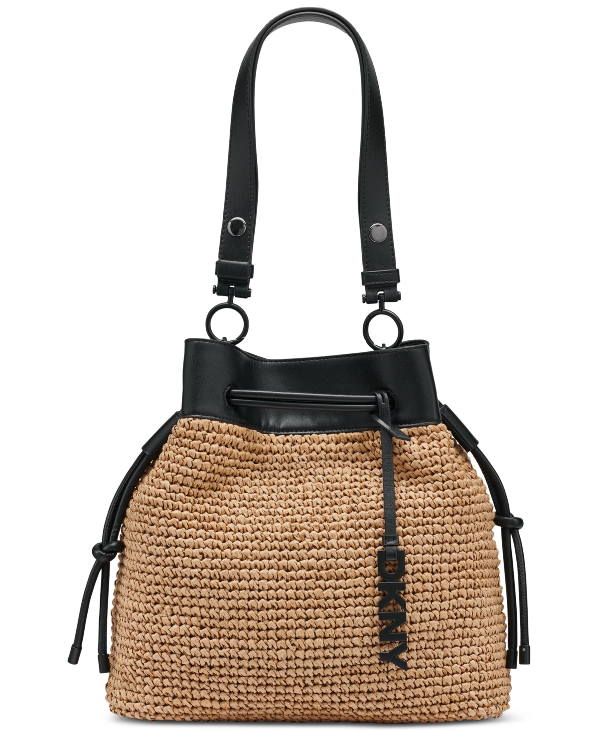 Bardot Small Raffia Bucket Bag - Natural/black