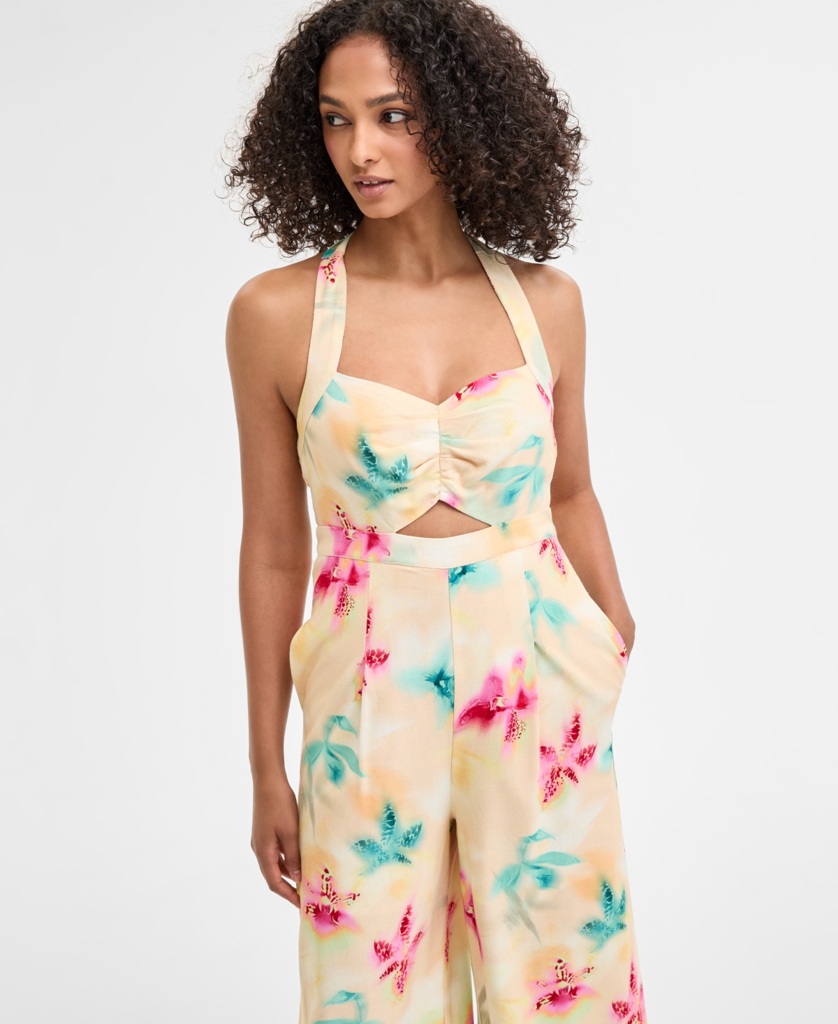 Shop Bar Iii Women's Printed Halter Jumpsuit, Exclusively At Macy's