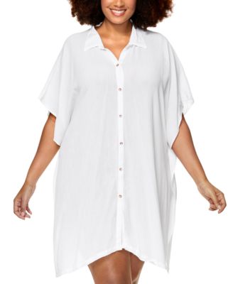 Trendy Plus Vacay Button-Front Cover-Up Shirt