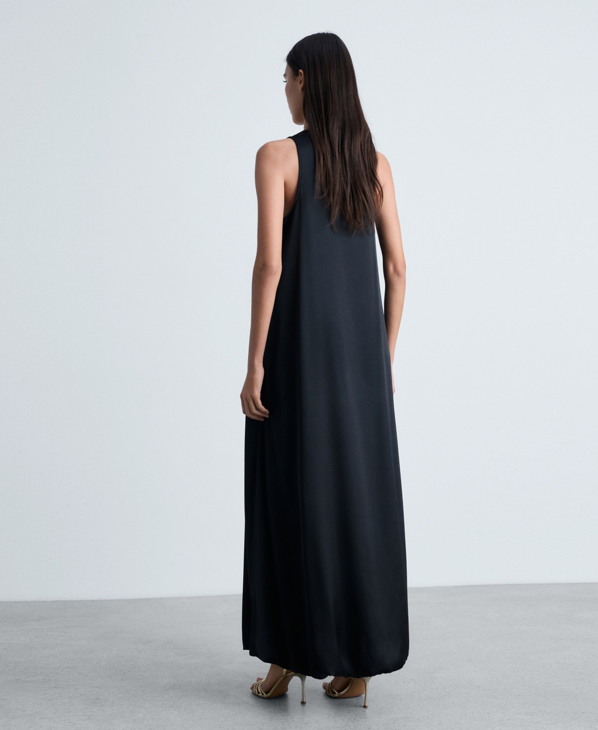 Shop Mango Women's Satin Maxi-flower Dress In Black