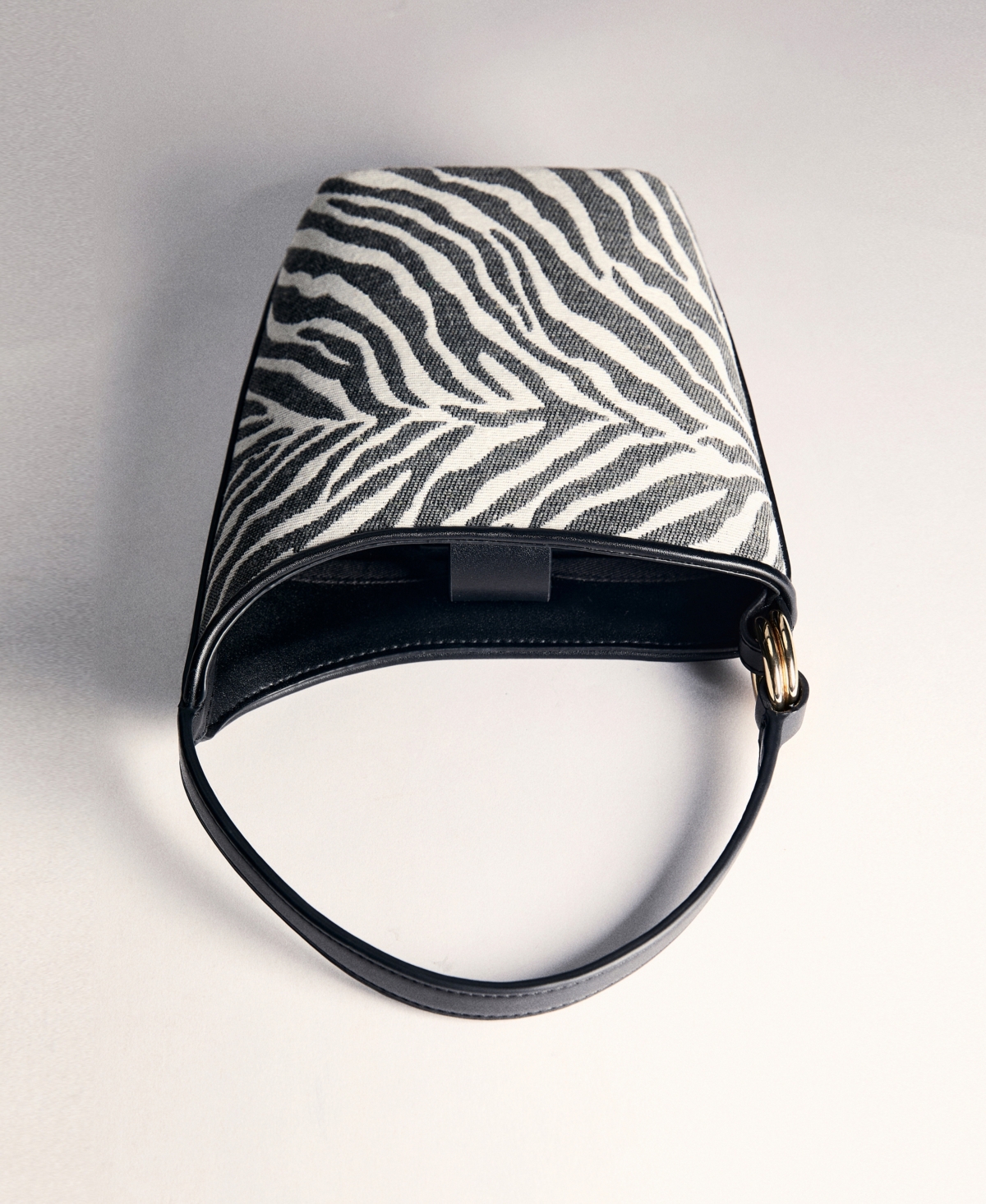 Mango Large Zebra-print Bucket Bag Black In Black