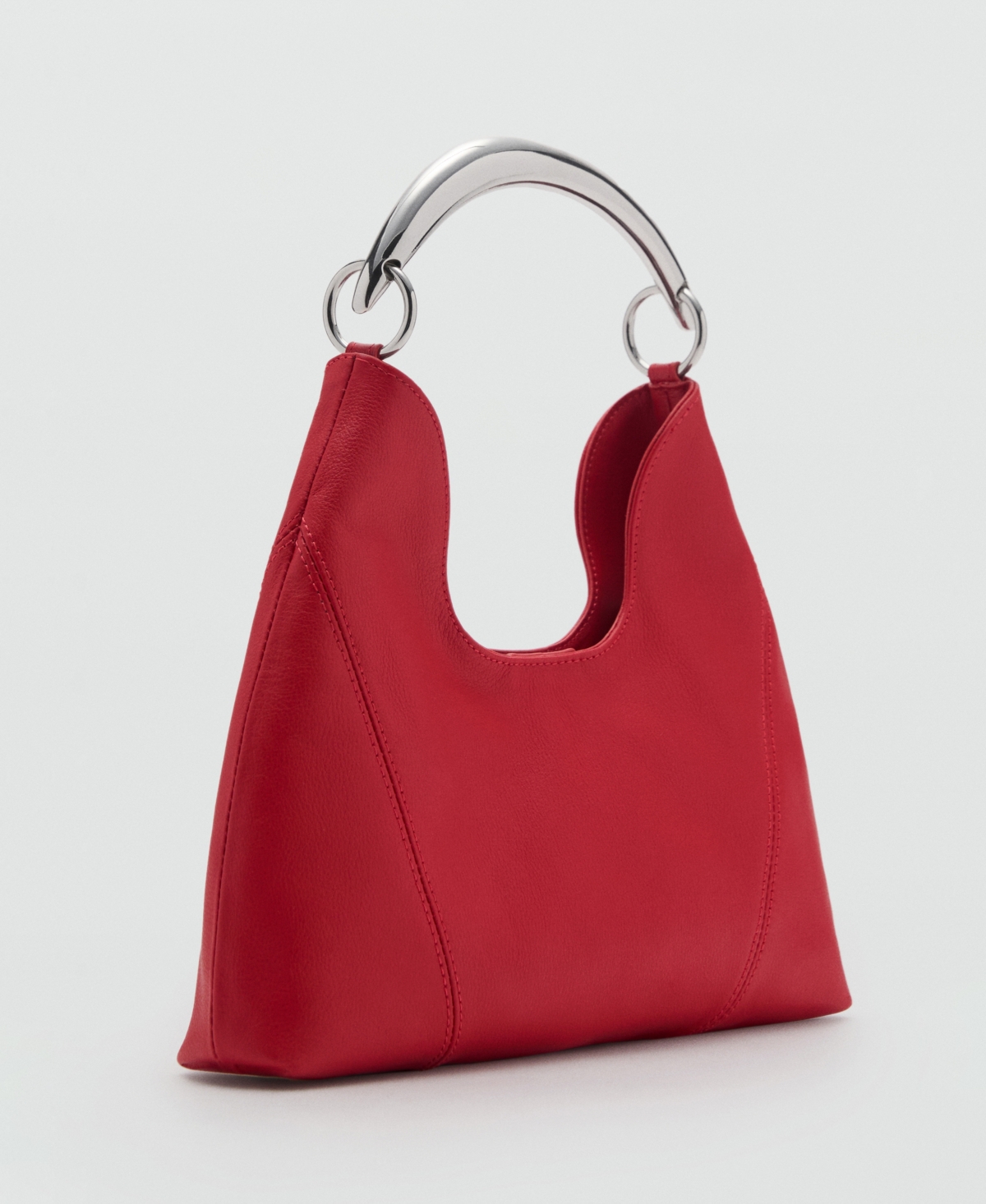 Mango Leather Shoulder Bag With Metal Handle Red In Red