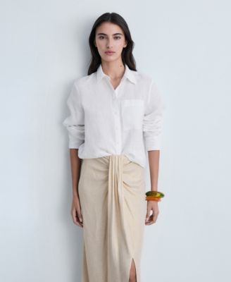 Women's Linen-Blend Draped Midi Skirt