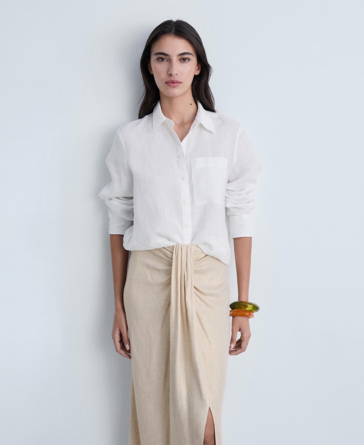 Mango Linen Blend Draped Midi Skirt Gold In Gold