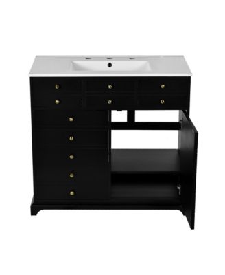  Freestanding Bathroom Vanity Set 36" Vanity with Ceramic Sink, Soft-Close Doors and Drawers, Black