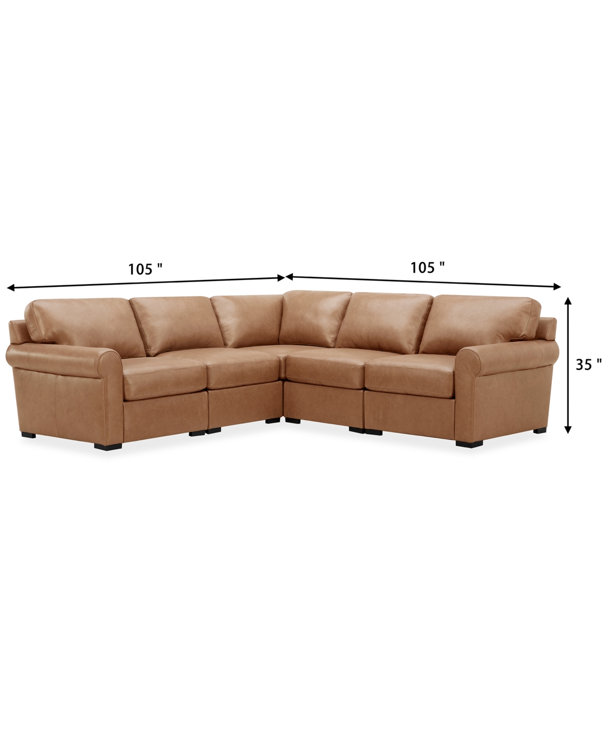 Macy's Radley Roll Arm 145" 6-pc. Leather Wedge Corner Chaise Sectional, Exclusively At