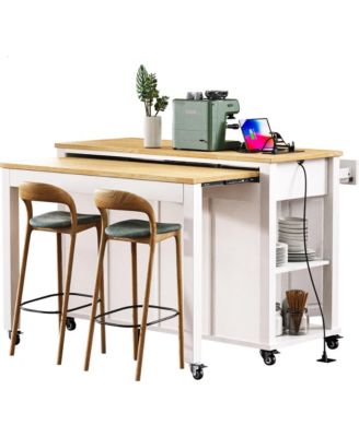 47" Extendable Kitchen Island with Storage, Power Outlet