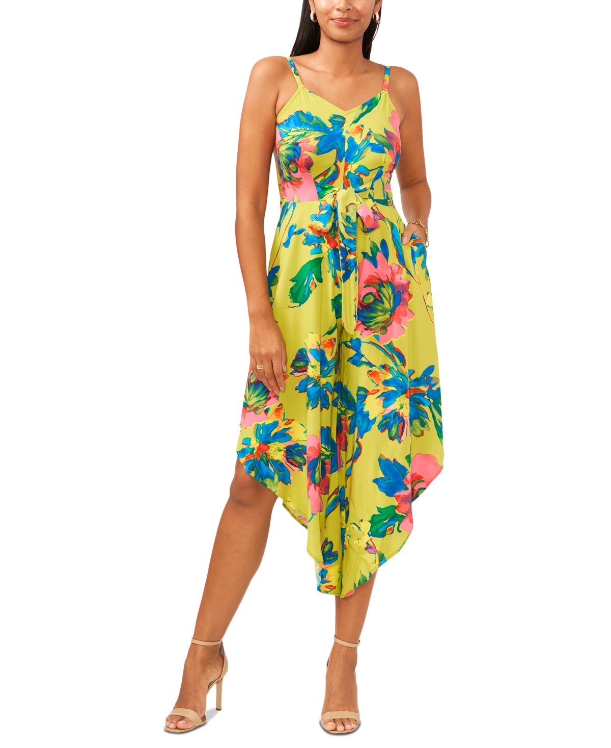 MSK PRINTED TIE-FRONT JUMPSUIT 