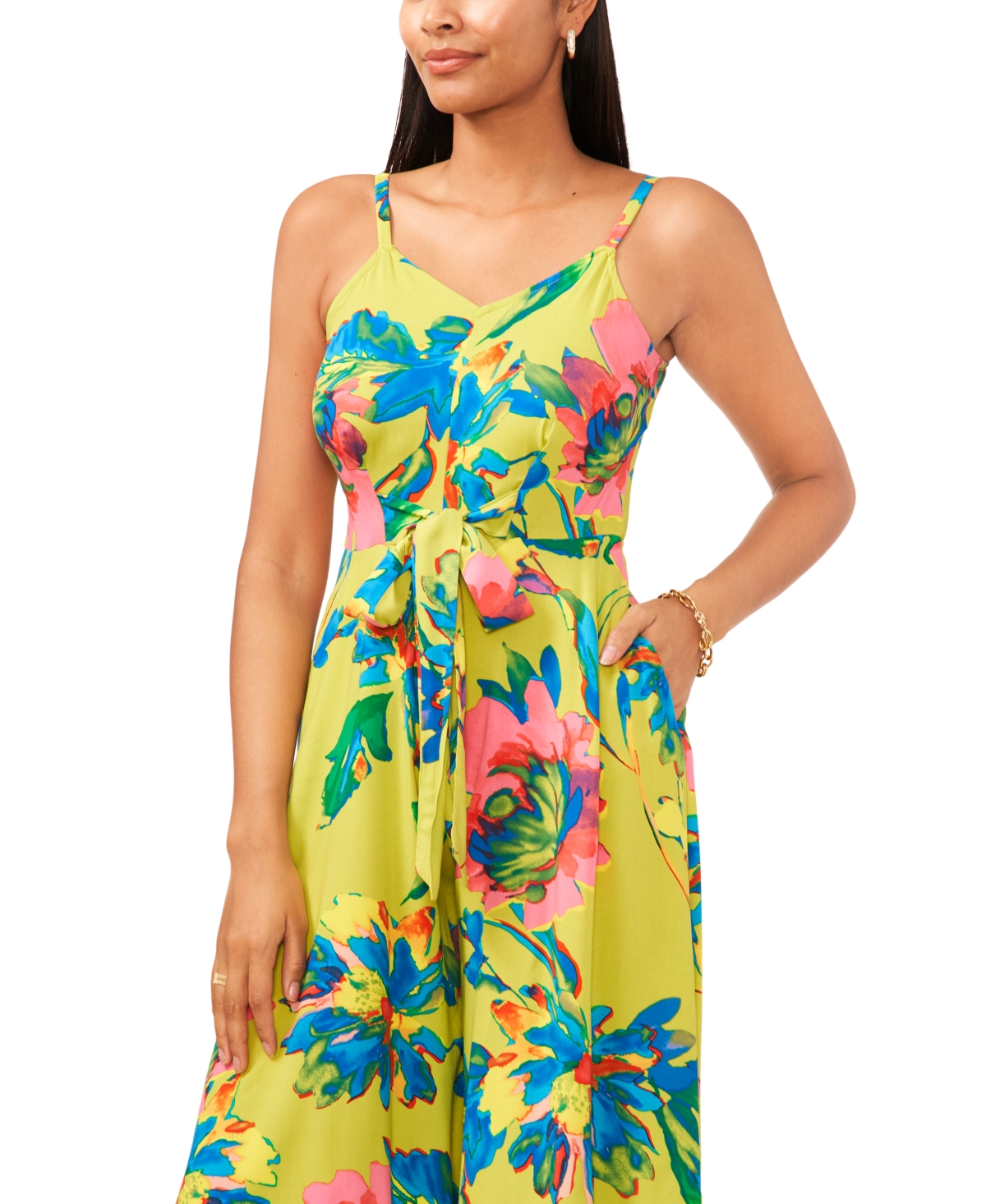 MSK PRINTED TIE-FRONT JUMPSUIT 