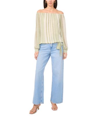 Women's Stripe Off-the-Shoulder Tied-Hem Top
