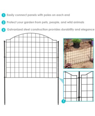 Outdoor Lawn and Garden Steel Arched Grid Style Decorative Border Fence Panel Set - 12.5' - Black - 5pk